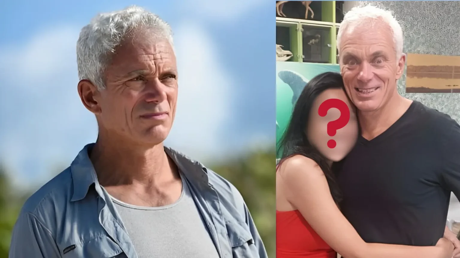 A collage of Jeremy Wade on the left and him on the right with an unknown woman hugging him.