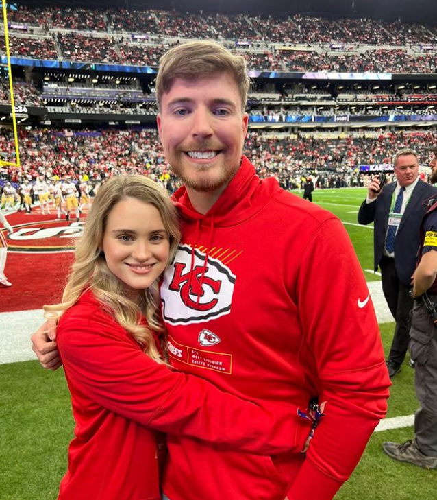 MrBeast with Thea Booysen at the Super Bowl