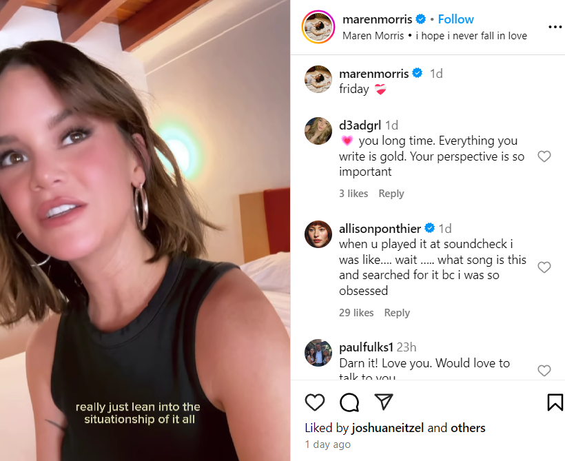 Maren Morris explains her new song on Instagram