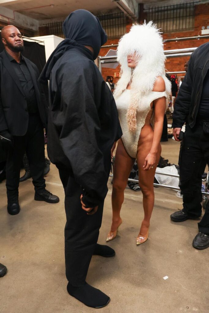 Bianca Censori and Kanye West at the London Fashion Week