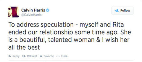 15 Ugliest Celebrity Breakups Of All Time 2 Calvin Harris' breakup tweet for Rita Ora
