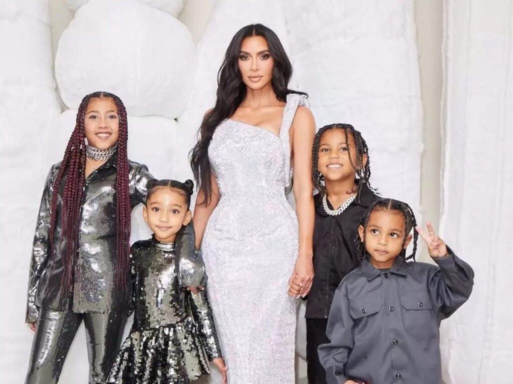 Kim Kardashian with her four children, North, Chicago, Saint, and Psalm