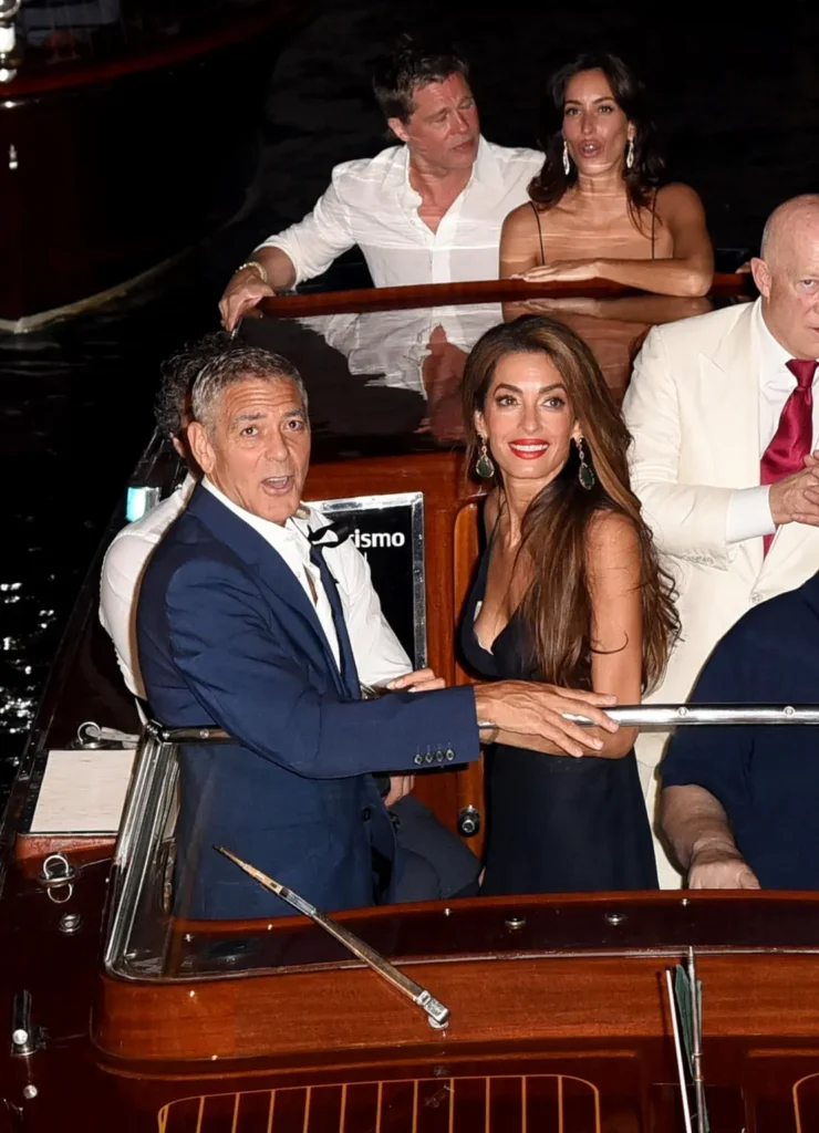 Brad Pitt and Ines De Ramon on a taxi ride with George Clooney and Amal Clooney in Venice