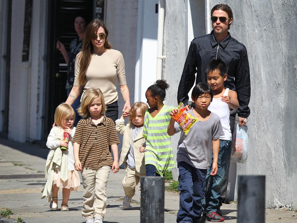 Brad Pitt with ex-wife Angelina Jolie and their six children