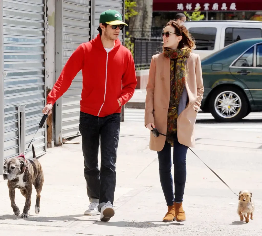 Leighton Meester and Adam Brody on a morning stroll with their pet dogs