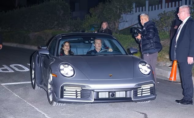 Brad Pitt and Ines De Ramon arriving at the 50th birthday bash of fellow actor Leonardo DiCaprio