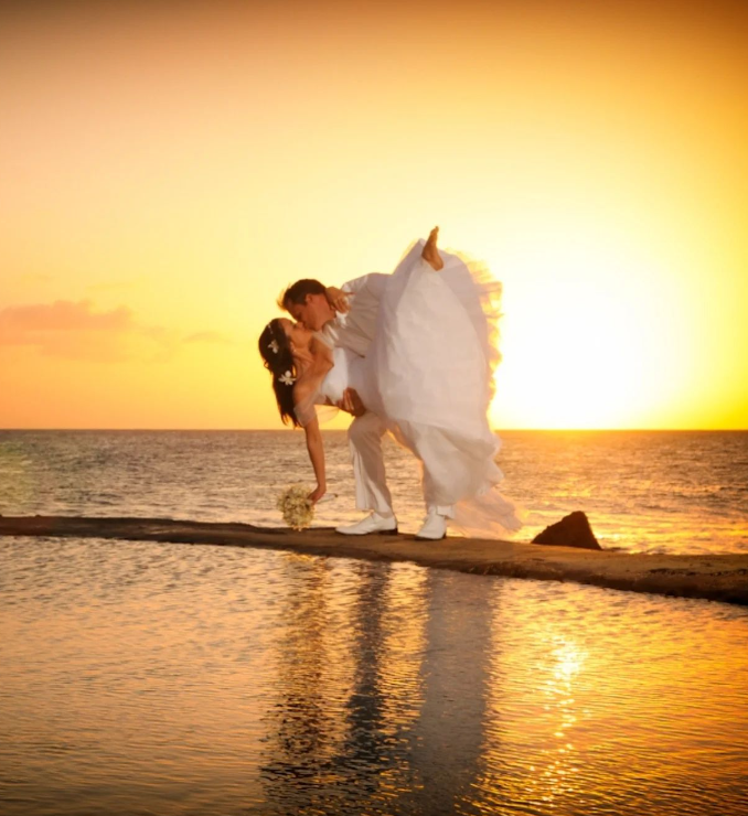 Danica McKellar and Scott Sveslosky posing for their wedding photoshoot