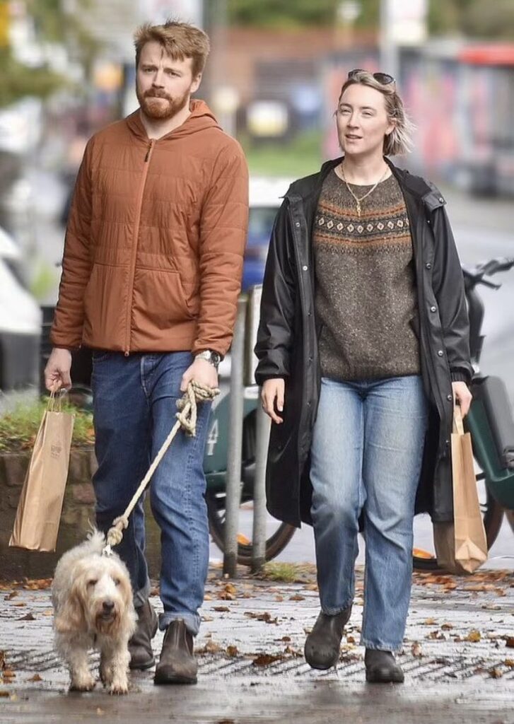 Jack Lowden and Saoirse Ronan on a casual stroll with their dog