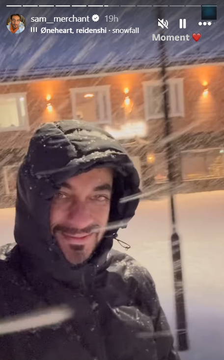 Sam Merchant enjoys snowfall in Finland