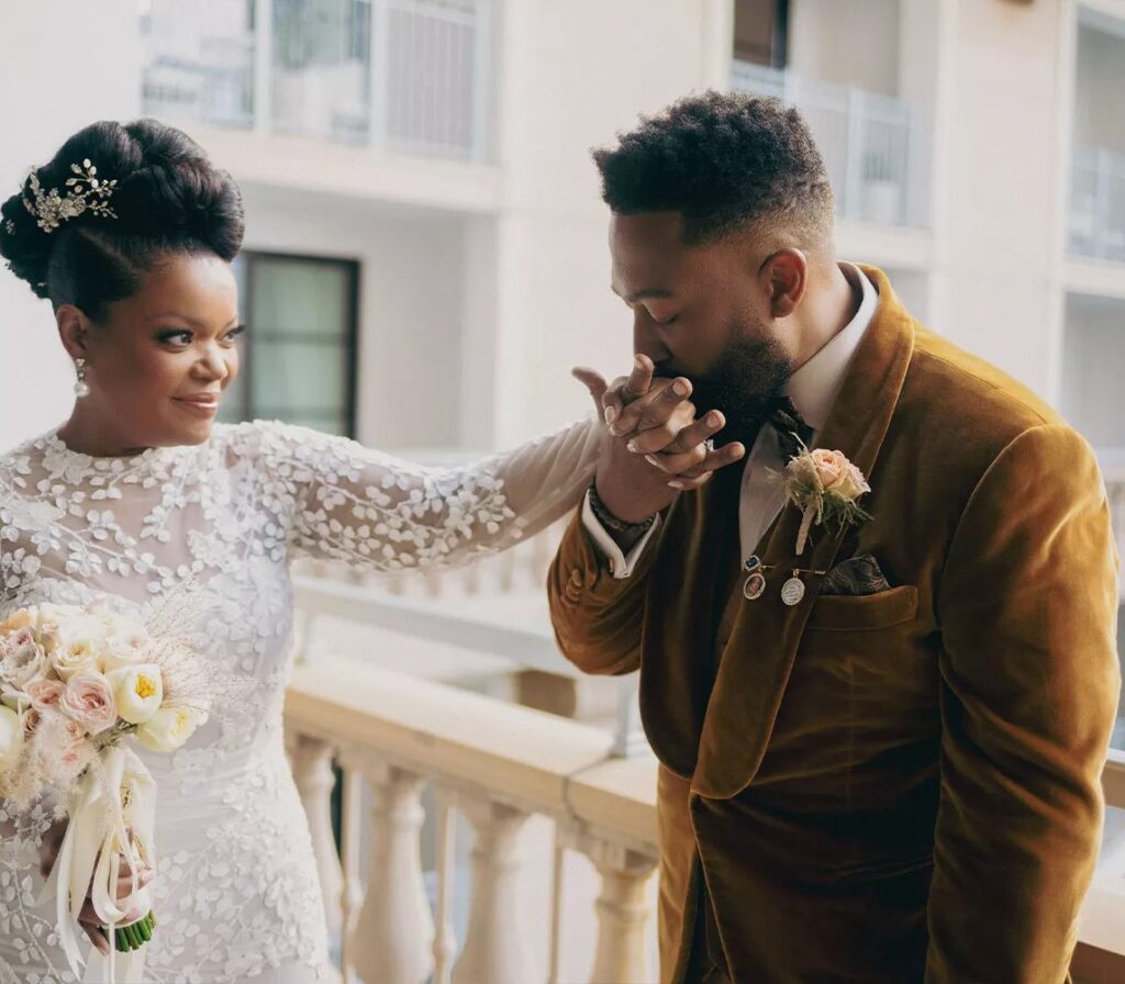 Yvette Nicole Brown and Anthony Davis on their wedding day