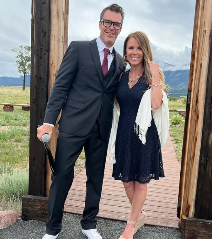 Ryan Sutter and Trista Sutter attending a wedding ceremony