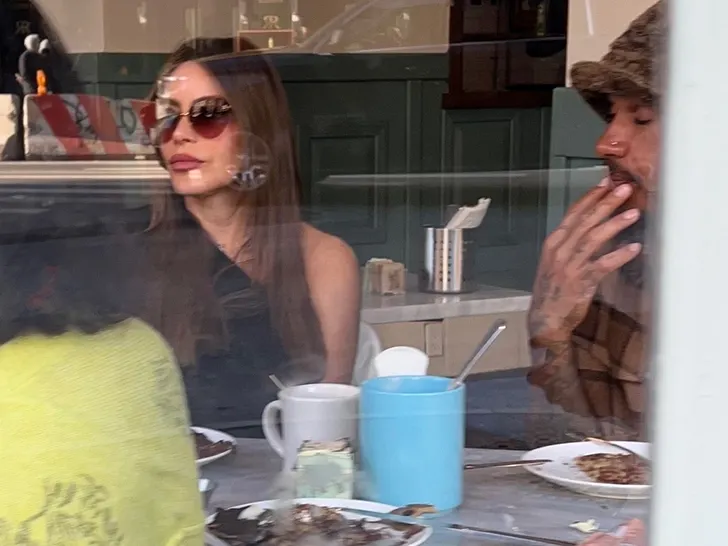 Sofia Vergara and Lewis Hamilton seated side by side on a lunch date in NYC